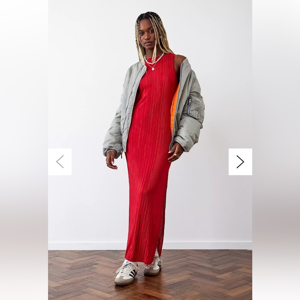 Archive At UO Red Plisse Tank Dress